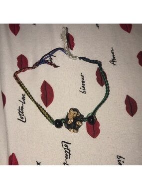 Handmade Green Multicolor Monkey Charm Friendship Bracelet damaged